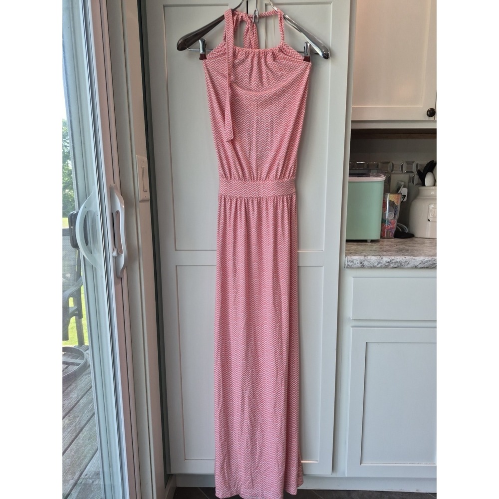 Gap Maxi Halter Dress Sz XS Coral And white